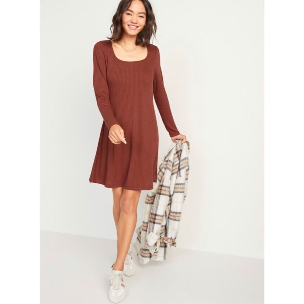 Old Navy ribbed fit flare ribbed knit long sleeve knee dress sz XL comfort every
